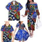 Autism Awareness Australia Geelong Cats Family Matching Off The Shoulder Long Sleeve Dress and Hawaiian Shirt Aboriginal Indigenous Art