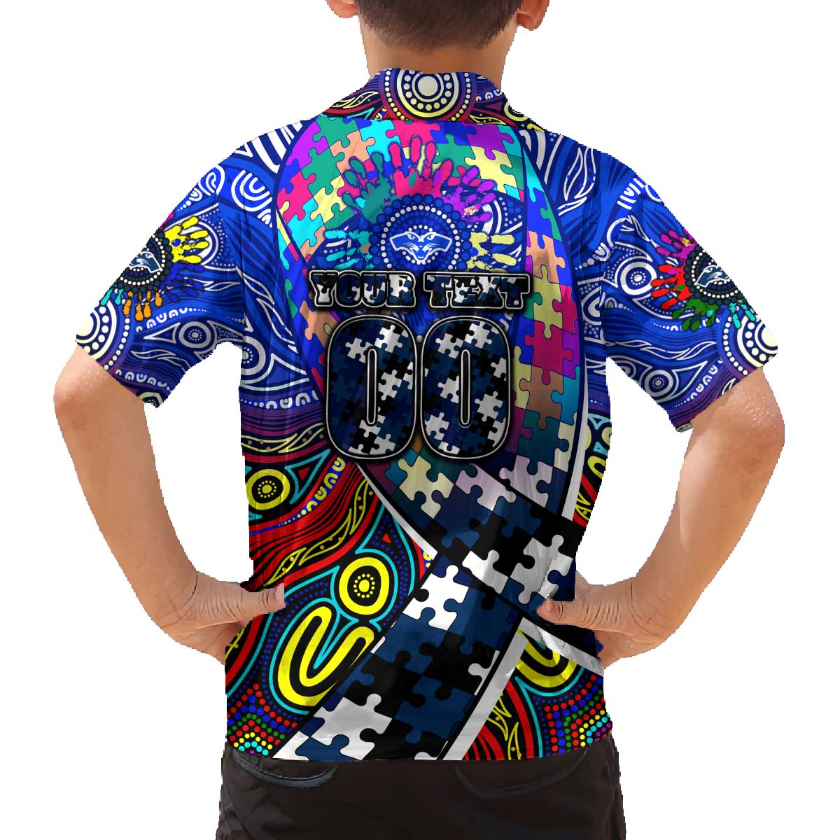 Autism Awareness Australia Geelong Cats Family Matching Off The Shoulder Long Sleeve Dress and Hawaiian Shirt Aboriginal Indigenous Art