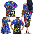 Autism Awareness Australia Geelong Cats Family Matching Off The Shoulder Long Sleeve Dress and Hawaiian Shirt Aboriginal Indigenous Art
