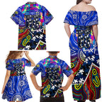 Autism Awareness Australia Geelong Cats Family Matching Off Shoulder Maxi Dress and Hawaiian Shirt Aboriginal Indigenous Art