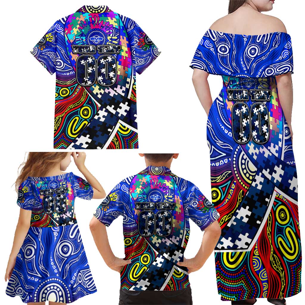 Autism Awareness Australia Geelong Cats Family Matching Off Shoulder Maxi Dress and Hawaiian Shirt Aboriginal Indigenous Art