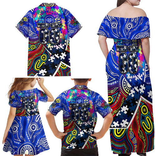 Autism Awareness Australia Geelong Cats Family Matching Off Shoulder Maxi Dress and Hawaiian Shirt Aboriginal Indigenous Art