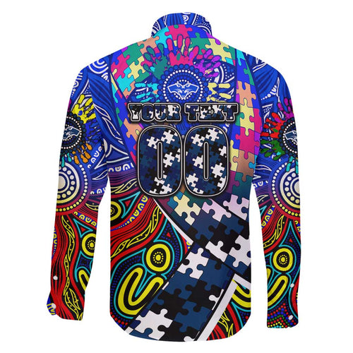 Autism Awareness Australia Geelong Cats Family Matching Off Shoulder Maxi Dress and Hawaiian Shirt Aboriginal Indigenous Art