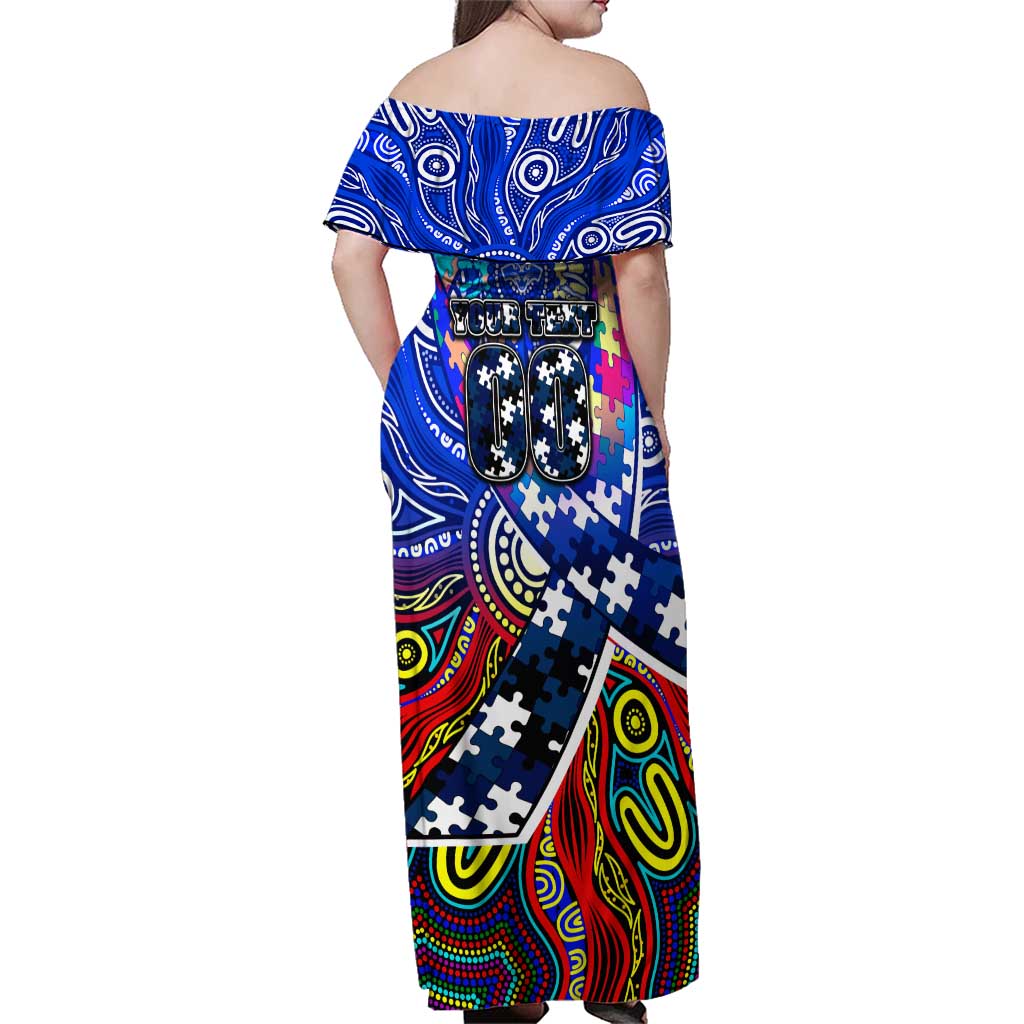 Autism Awareness Australia Geelong Cats Family Matching Off Shoulder Maxi Dress and Hawaiian Shirt Aboriginal Indigenous Art