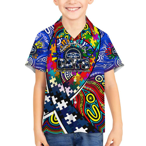Autism Awareness Australia Geelong Cats Family Matching Off Shoulder Maxi Dress and Hawaiian Shirt Aboriginal Indigenous Art