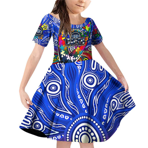 Autism Awareness Australia Geelong Cats Family Matching Off Shoulder Short Dress and Hawaiian Shirt Aboriginal Indigenous Art