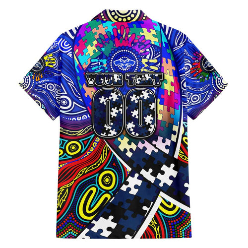Autism Awareness Australia Geelong Cats Family Matching Off Shoulder Short Dress and Hawaiian Shirt Aboriginal Indigenous Art