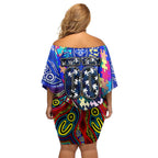 Autism Awareness Australia Geelong Cats Family Matching Off Shoulder Short Dress and Hawaiian Shirt Aboriginal Indigenous Art