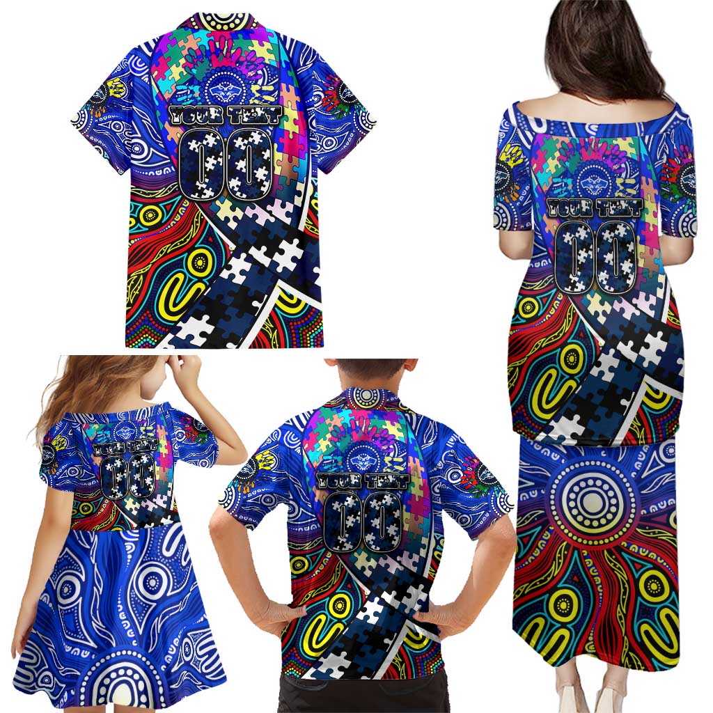 Autism Awareness Australia Geelong Cats Family Matching Puletasi and Hawaiian Shirt Aboriginal Indigenous Art