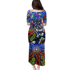 Autism Awareness Australia Geelong Cats Family Matching Puletasi and Hawaiian Shirt Aboriginal Indigenous Art