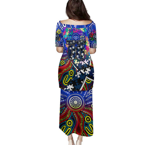 Autism Awareness Australia Geelong Cats Family Matching Puletasi and Hawaiian Shirt Aboriginal Indigenous Art