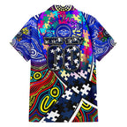 Autism Awareness Australia Geelong Cats Family Matching Short Sleeve Bodycon Dress and Hawaiian Shirt Aboriginal Indigenous Art