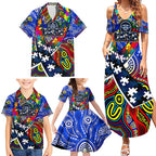 Autism Awareness Australia Geelong Cats Family Matching Summer Maxi Dress and Hawaiian Shirt Aboriginal Indigenous Art