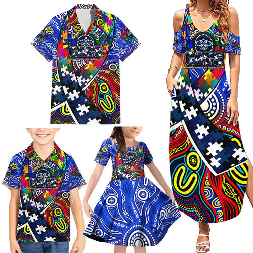 Autism Awareness Australia Geelong Cats Family Matching Summer Maxi Dress and Hawaiian Shirt Aboriginal Indigenous Art