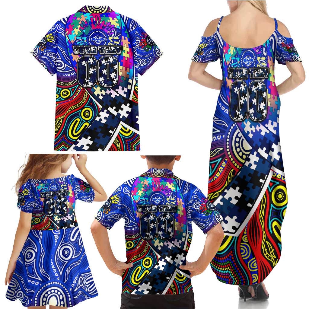 Autism Awareness Australia Geelong Cats Family Matching Summer Maxi Dress and Hawaiian Shirt Aboriginal Indigenous Art