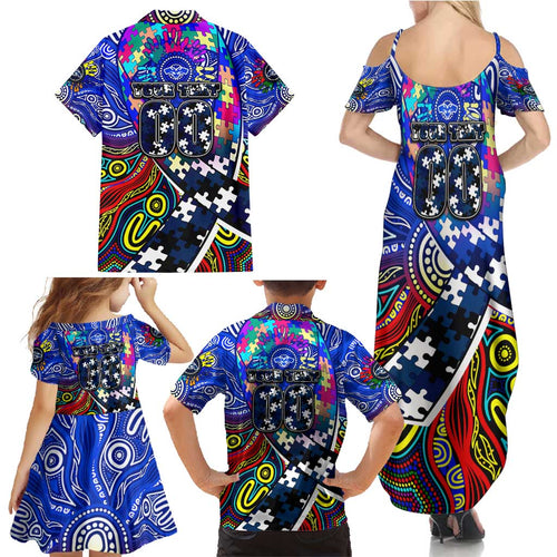 Autism Awareness Australia Geelong Cats Family Matching Summer Maxi Dress and Hawaiian Shirt Aboriginal Indigenous Art