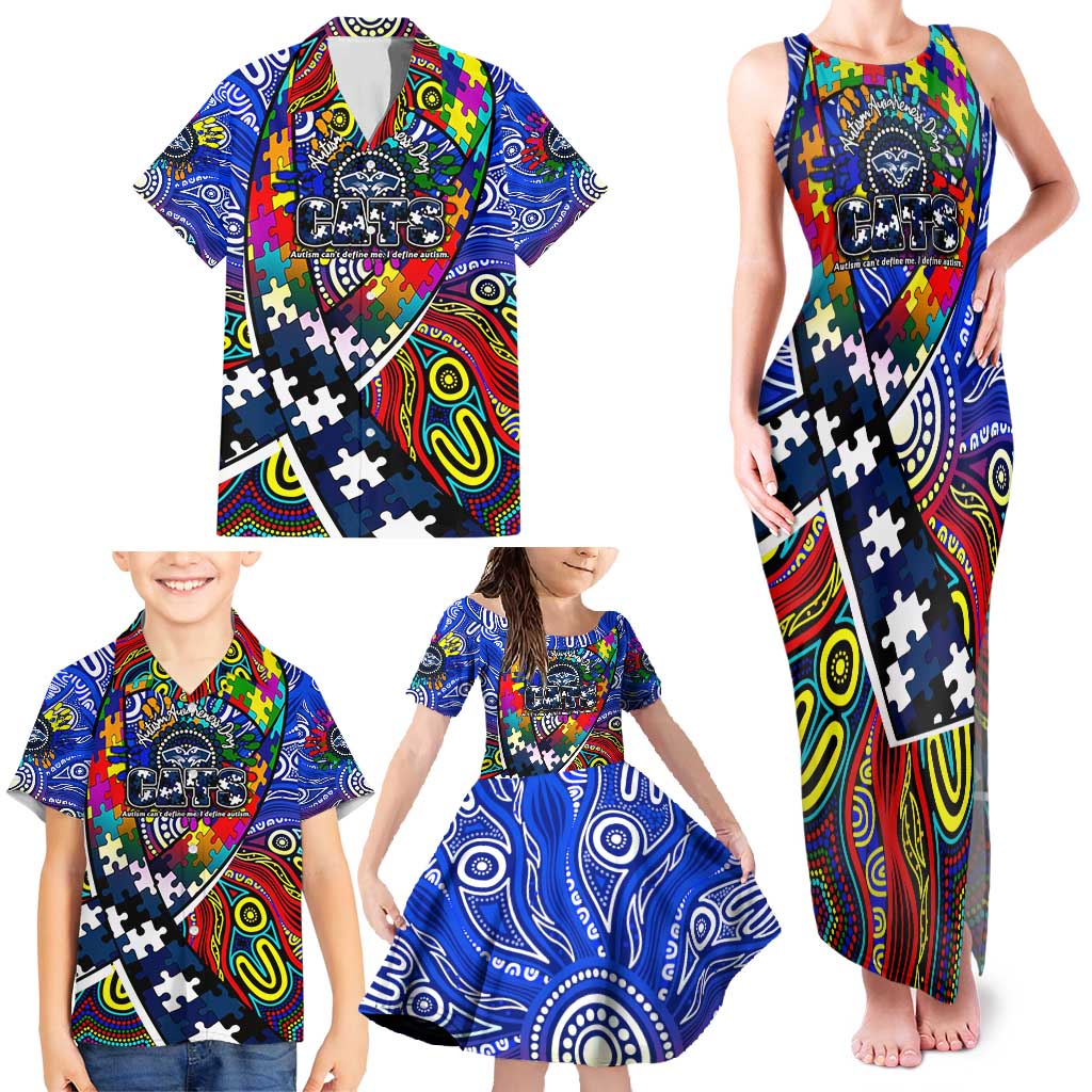 Autism Awareness Australia Geelong Cats Family Matching Tank Maxi Dress and Hawaiian Shirt Aboriginal Indigenous Art