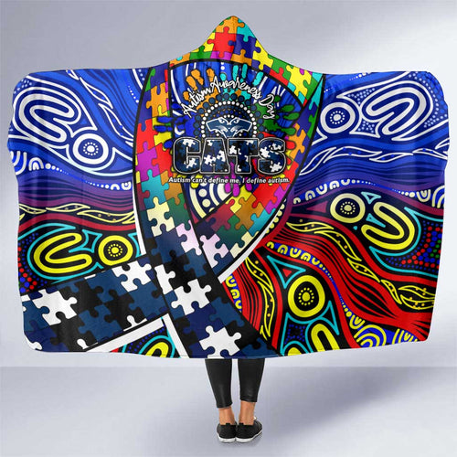Autism Awareness Australia Geelong Cats Hooded Blanket Aboriginal Indigenous Art