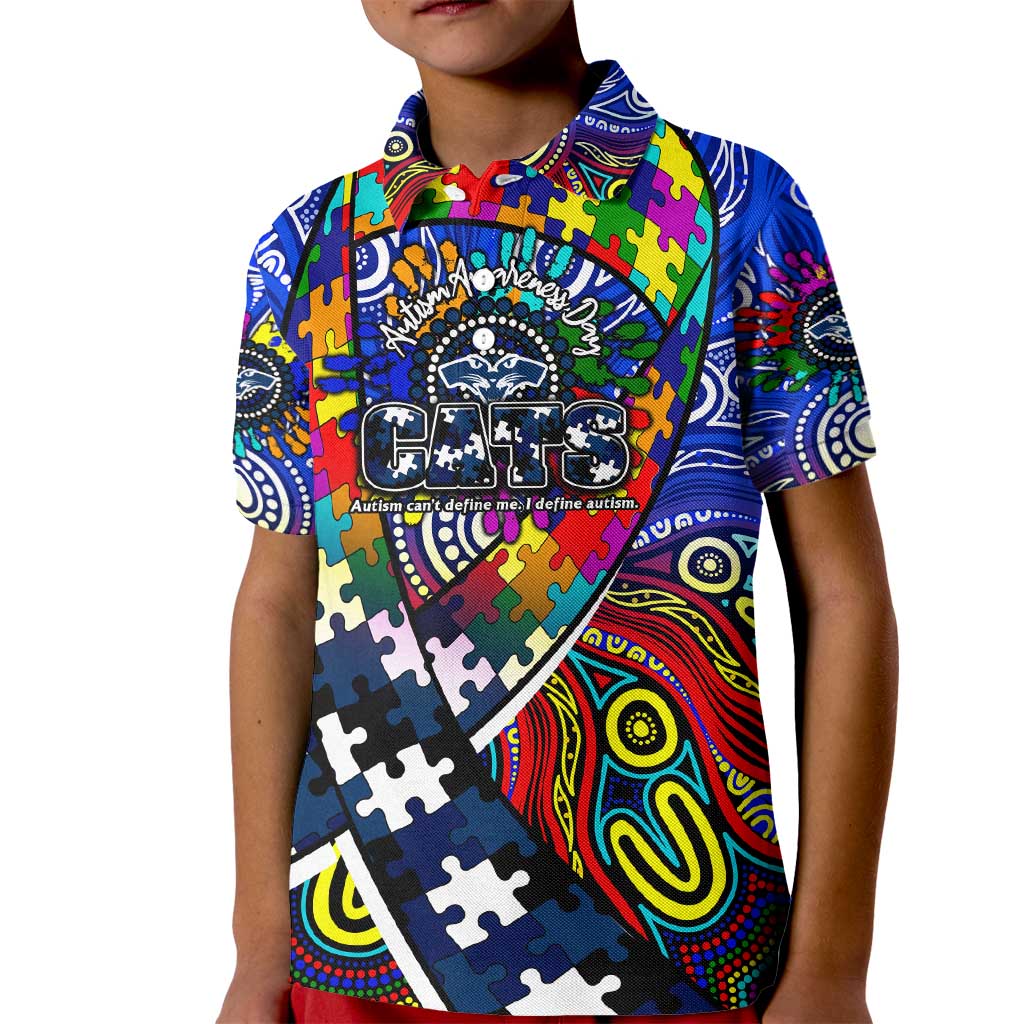 Autism Awareness Australia Geelong Cats Kid Polo Shirt Aboriginal Indigenous Art