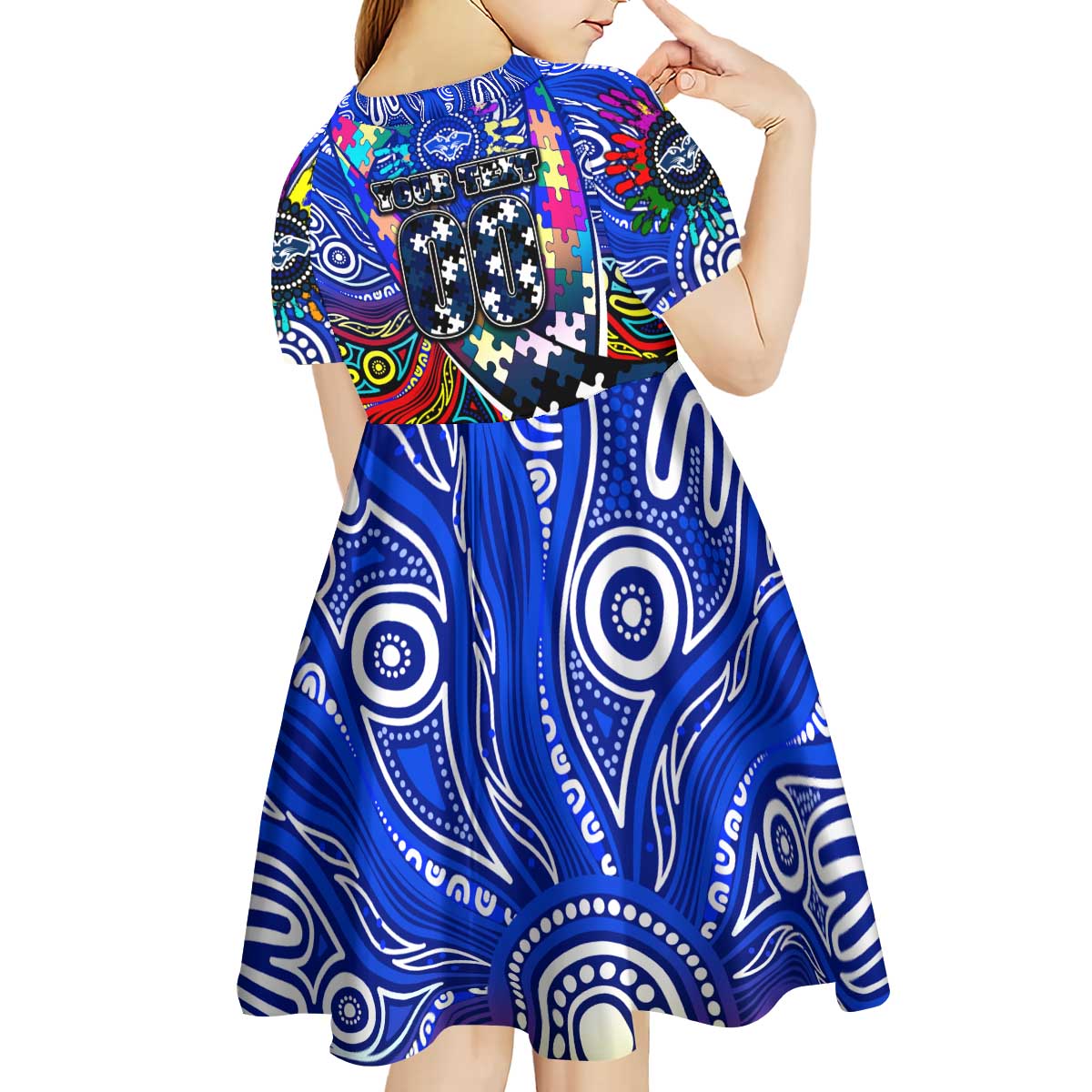 Autism Awareness Australia Geelong Cats Kid Short Sleeve Dress Aboriginal Indigenous Art