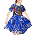 Autism Awareness Australia Geelong Cats Kid Short Sleeve Dress Aboriginal Indigenous Art