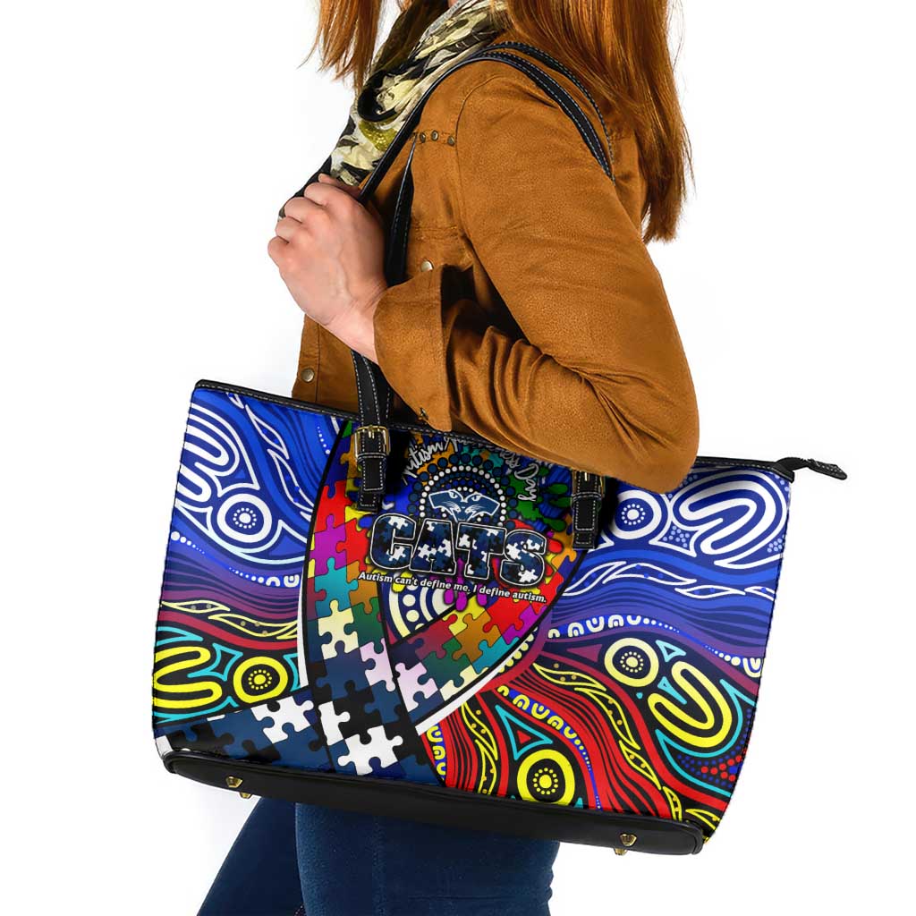 Autism Awareness Australia Geelong Cats Leather Tote Bag Aboriginal Indigenous Art