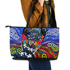 Autism Awareness Australia Geelong Cats Leather Tote Bag Aboriginal Indigenous Art