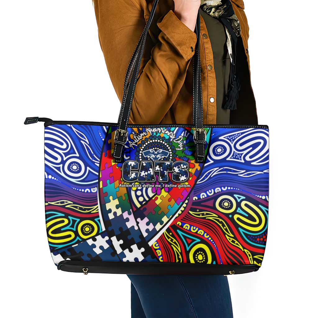 Autism Awareness Australia Geelong Cats Leather Tote Bag Aboriginal Indigenous Art