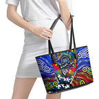 Autism Awareness Australia Geelong Cats Leather Tote Bag Aboriginal Indigenous Art