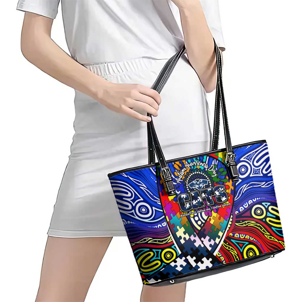 Autism Awareness Australia Geelong Cats Leather Tote Bag Aboriginal Indigenous Art