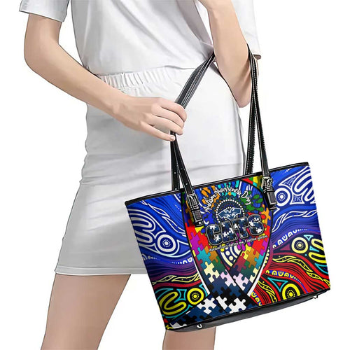Autism Awareness Australia Geelong Cats Leather Tote Bag Aboriginal Indigenous Art