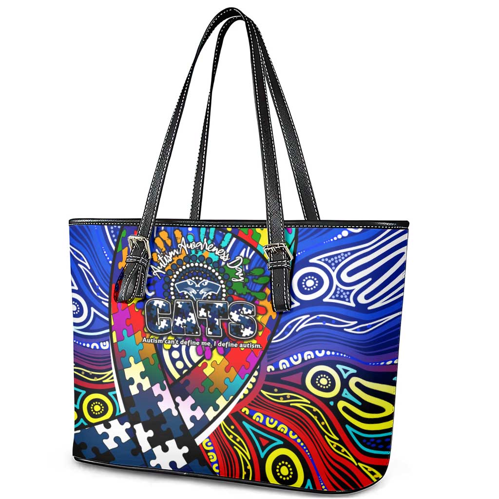 Autism Awareness Australia Geelong Cats Leather Tote Bag Aboriginal Indigenous Art