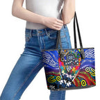 Autism Awareness Australia Geelong Cats Leather Tote Bag Aboriginal Indigenous Art