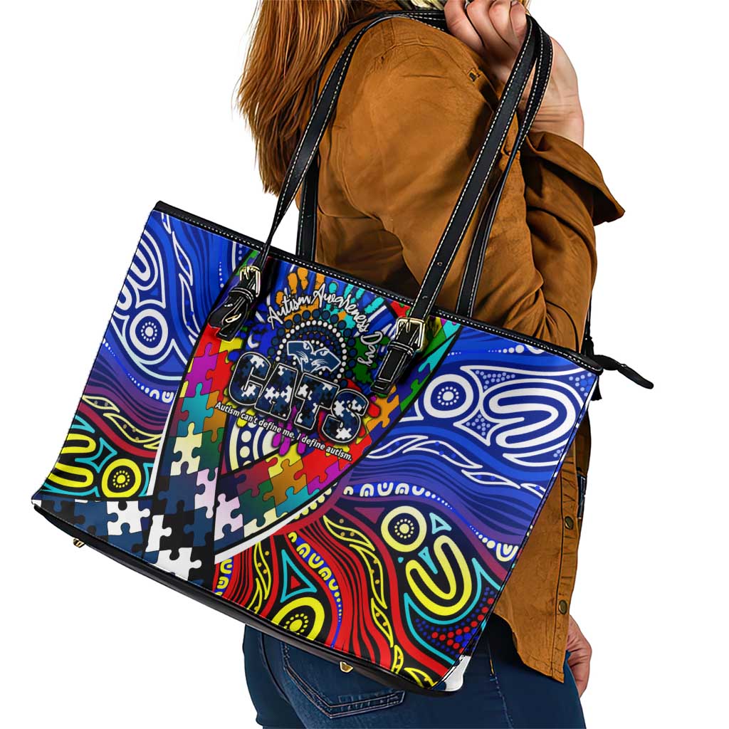Autism Awareness Australia Geelong Cats Leather Tote Bag Aboriginal Indigenous Art