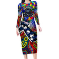 Autism Awareness Australia Geelong Cats Long Sleeve Bodycon Dress Aboriginal Indigenous Art