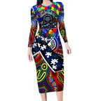 Autism Awareness Australia Geelong Cats Long Sleeve Bodycon Dress Aboriginal Indigenous Art