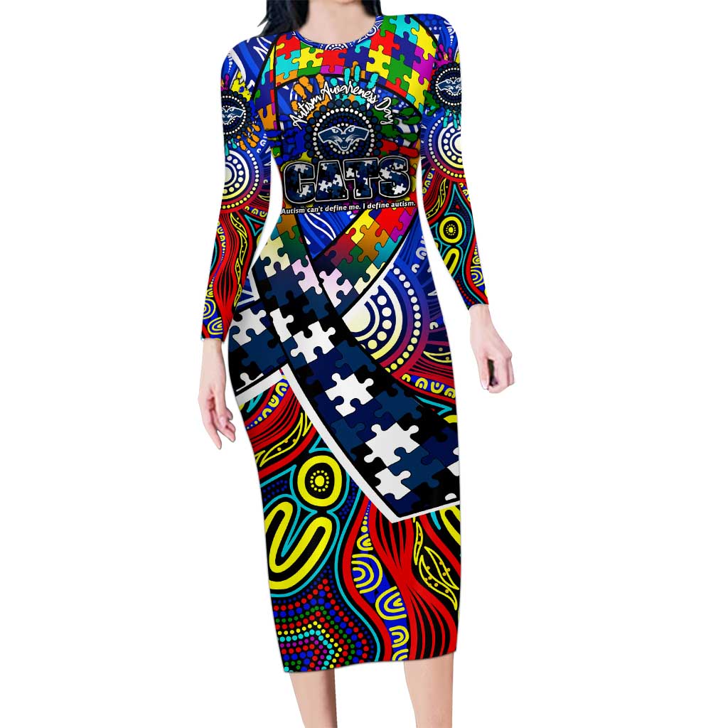 Autism Awareness Australia Geelong Cats Long Sleeve Bodycon Dress Aboriginal Indigenous Art