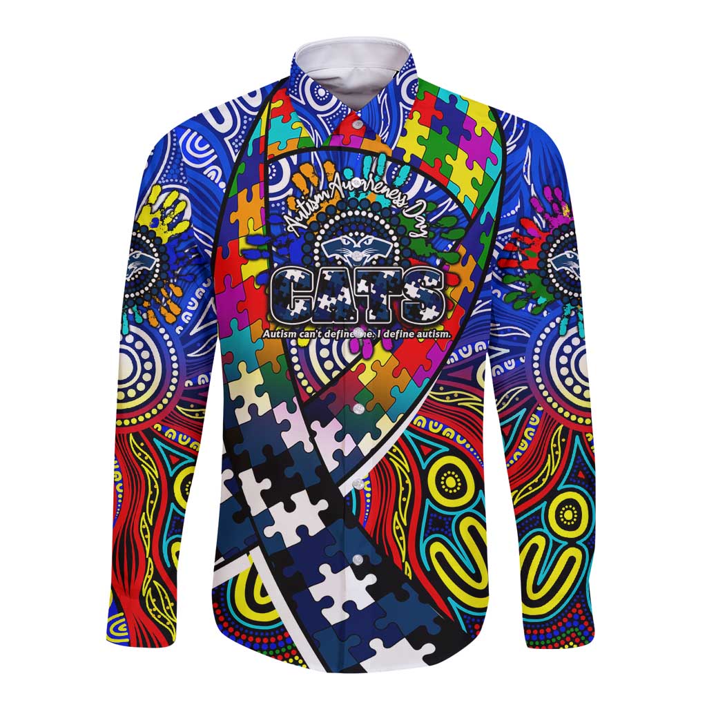 Autism Awareness Australia Geelong Cats Long Sleeve Button Shirt Aboriginal Indigenous Art