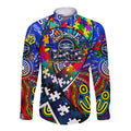 Autism Awareness Australia Geelong Cats Long Sleeve Button Shirt Aboriginal Indigenous Art