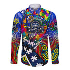 Autism Awareness Australia Geelong Cats Long Sleeve Button Shirt Aboriginal Indigenous Art