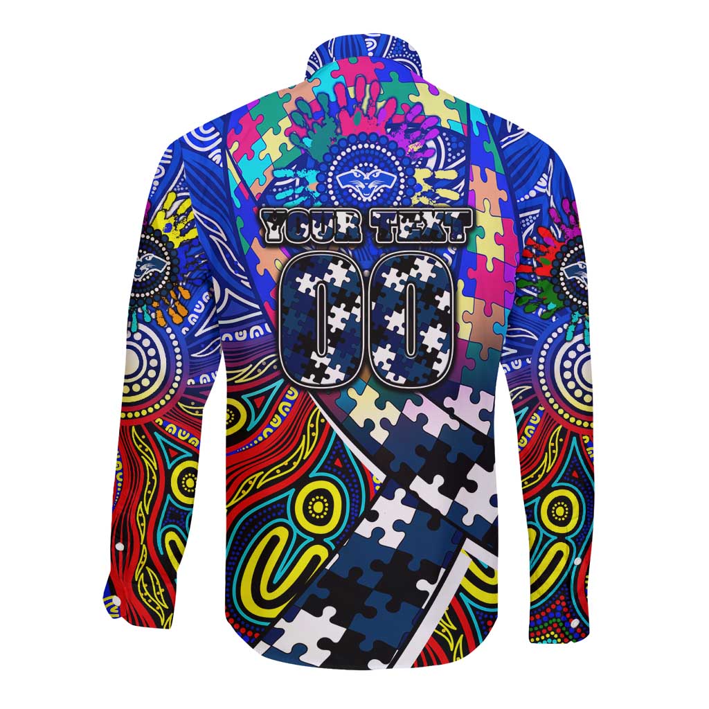 Autism Awareness Australia Geelong Cats Long Sleeve Button Shirt Aboriginal Indigenous Art