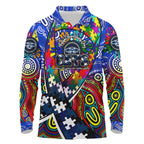 Autism Awareness Australia Geelong Cats Long Sleeve Polo Shirt Aboriginal Indigenous Art