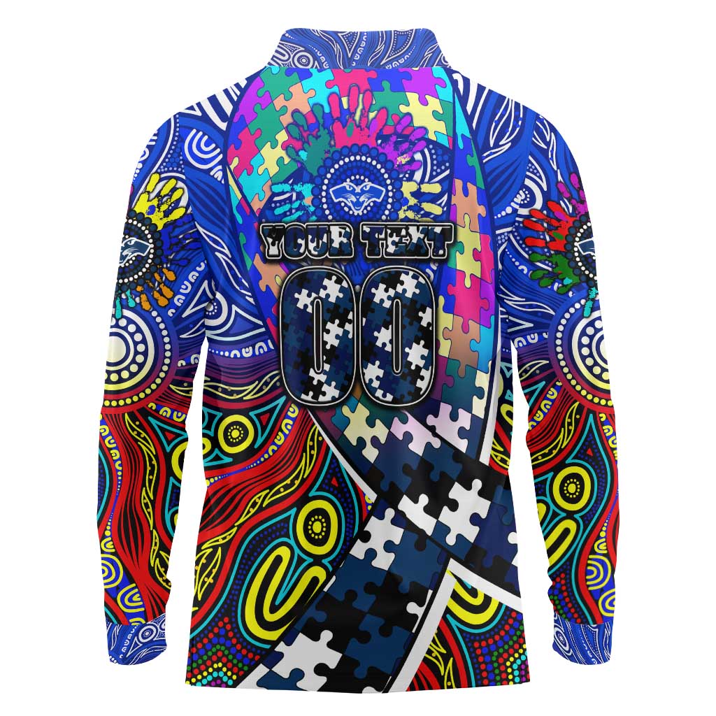 Autism Awareness Australia Geelong Cats Long Sleeve Polo Shirt Aboriginal Indigenous Art