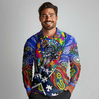 Autism Awareness Australia Geelong Cats Long Sleeve Polo Shirt Aboriginal Indigenous Art