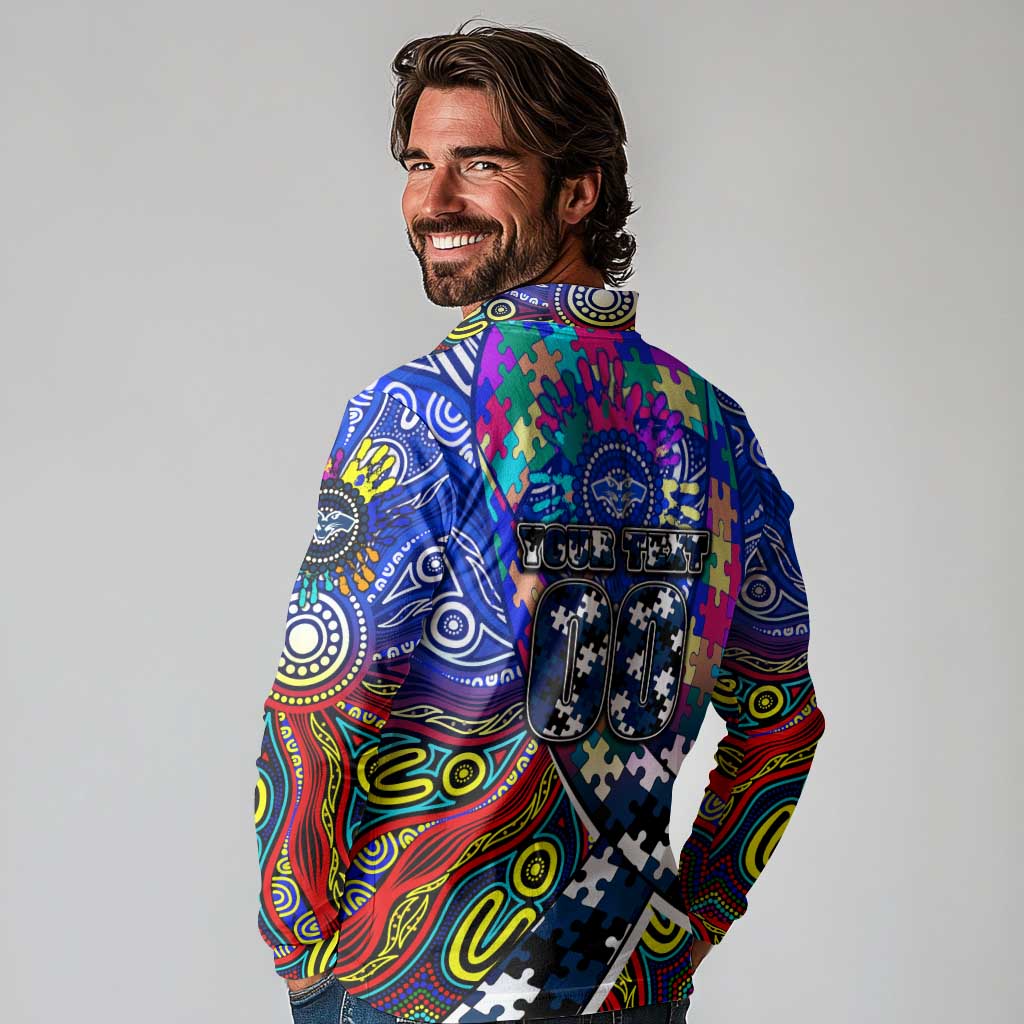 Autism Awareness Australia Geelong Cats Long Sleeve Polo Shirt Aboriginal Indigenous Art