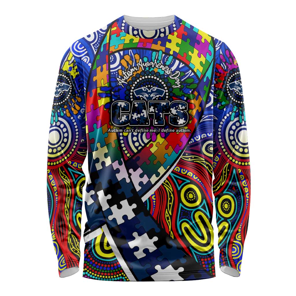Autism Awareness Australia Geelong Cats Long Sleeve Shirt Aboriginal Indigenous Art
