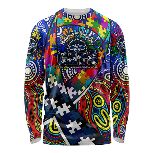 Autism Awareness Australia Geelong Cats Long Sleeve Shirt Aboriginal Indigenous Art