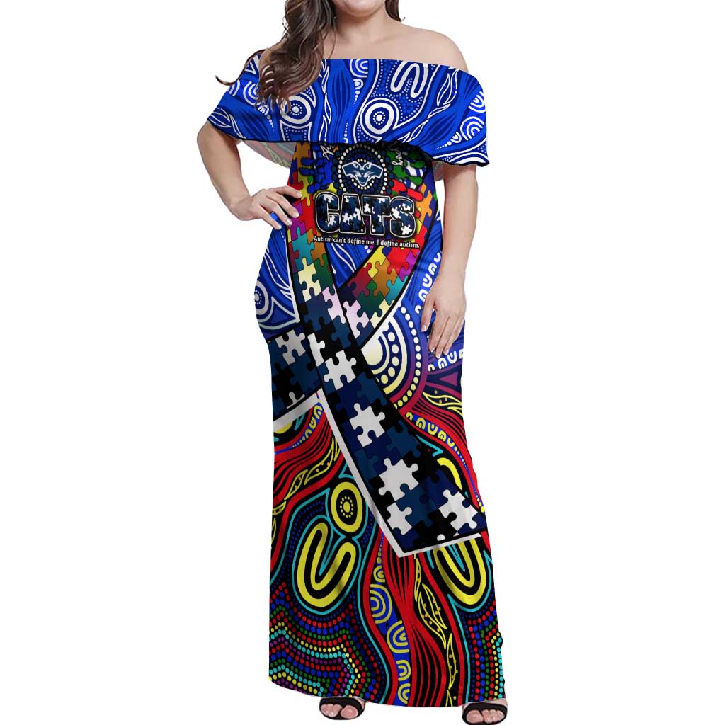 Autism Awareness Australia Geelong Cats Off Shoulder Maxi Dress Aboriginal Indigenous Art
