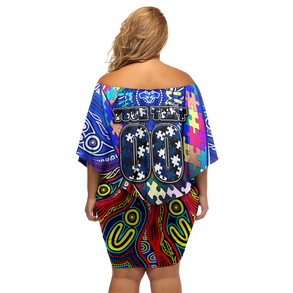 Autism Awareness Australia Geelong Cats Off Shoulder Short Dress Aboriginal Indigenous Art