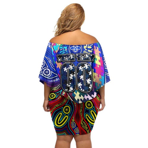 Autism Awareness Australia Geelong Cats Off Shoulder Short Dress Aboriginal Indigenous Art